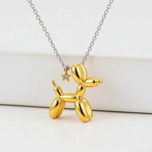 Personalized 3D Cute Women Stainless Steel Charm Custom Gift Balloon Dog Pendant Necklace